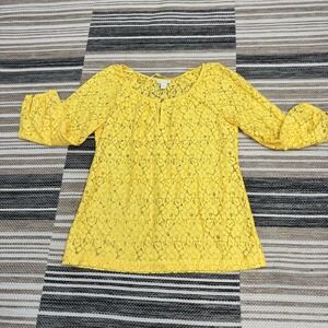 Charter Club Tunic Top Women's Medium Yellow Garden Party Lace Floral Blouse